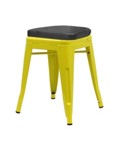 Tolix Style 46cm Low Stool with Upholstered Box Seat - Yellow