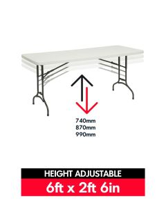 6ft x 2ft 6in height adjustable  plastic folding table profile