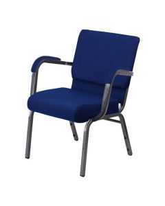 Worship Stacking Church Chair With Arms - Silver Vein Frame Blue Fabric