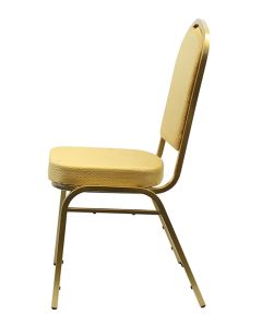 Profile view of gold steel banqueting chair