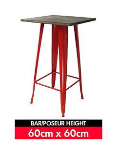 Tolix Bar Table - Gloss Red with Dark Oak Top