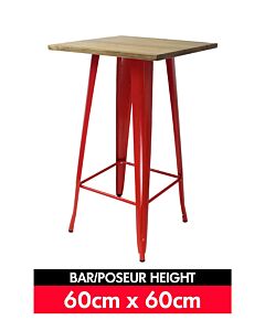 Tolix Bar Table - Gloss Red with Light Oak Top