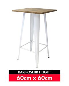 Tolix Bar Table - Gloss White with Light Oak Top