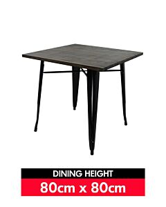 Tolix Dining Table - Gloss Black with Dark Oak Top