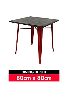 Tolix Dining Table - Gloss Red with Dark Oak Top