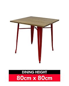 Tolix Dining Table - Gloss Red with Light Oak Top