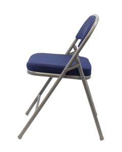 Profile view of blue comfort deluxe extra folding steel chair