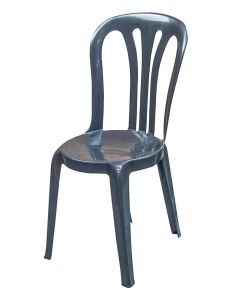 Profile view of green plastic stacking chair