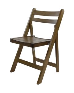 Profile view of rustic Helios wooden folding chair