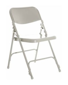 Profile view of grey prima folding chair