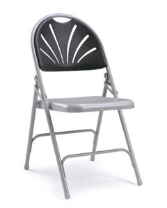 Profile view of charcoal prima deluxe steel folding chair