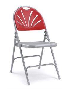 Profile view of burgundy prima deluxe steel folding chair