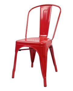 Profile view of red Tolix chair 