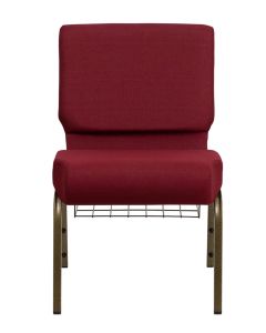 Stacking Church Worship Chair - Gold Vein Frame Burgundy Fabric