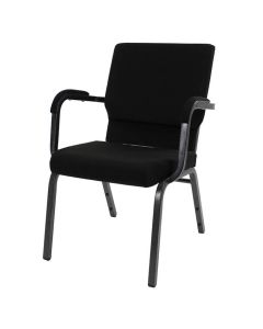 Worship Stacking Church Chair With Arms - Silver Vein Frame Black Fabric