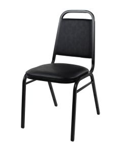 Profile view of black vinyl steel stacking chair