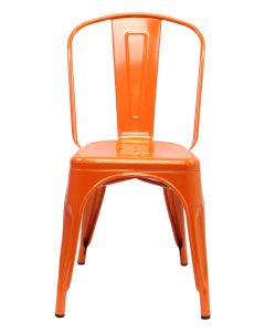 Profile view of orange Tolix chair