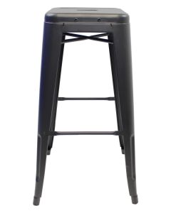 Profile view of gun metal Tolix bar stool
