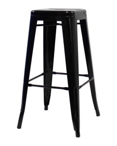 Profile view of gloss black Tolix bar stool