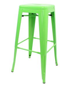 Profile view of green Tolix bar stool