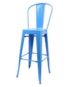 Blue Tolix bar stool tall back profile