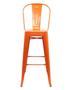 Orange Tolix bar stool tall back profile