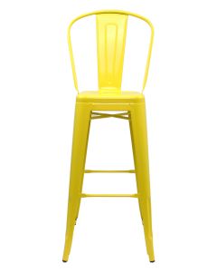 Yellow Tolix bar stool tall back profile