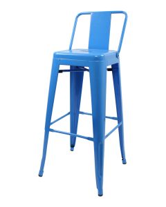 Blue Tolix bar stool with low back profile