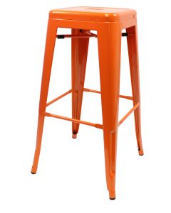 Profile view of orange Tolix bar stool
