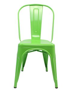 Profile view of green Tolix chair