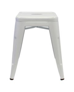 Profile view of white Tolix low stool 