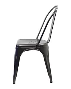 Profile view of gun metal grey Tolix chair