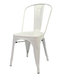 Profile view of white Tolix chair