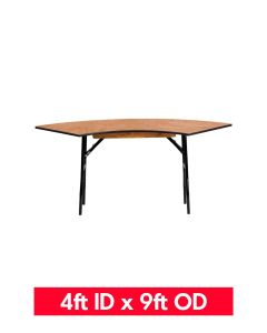 4ft ID x 9ft OD Crescent Wooden Trestle Table - (122cm ID x 274cm OD)